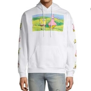 Nickelodeon Spongebob Patrick Graphic White Hoodie Sweatshirt Mens Sz XL Cartoon